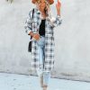 Clothing * | Acoa-001 Tanja Pocketed Plaid Button Down Shacket Black All Clothing