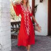 Clothing * | Stru-001 The Daily Drop Presidio Embroidered Tassel Midi Dress Tomato Red