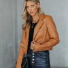 Clothing * | Baga-001 Tiller Faux Leather Crop Blazer Biscotti Final Sale