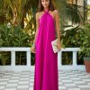 Clothing * | Tych-001 The Daily Drop Atiana Satin Halter Maxi Dress Fuchsia