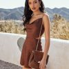 Clothing * | Acoa-001 Hazelbrook Satin Cowl Neck Cutout Dress Chocolate All Clothing