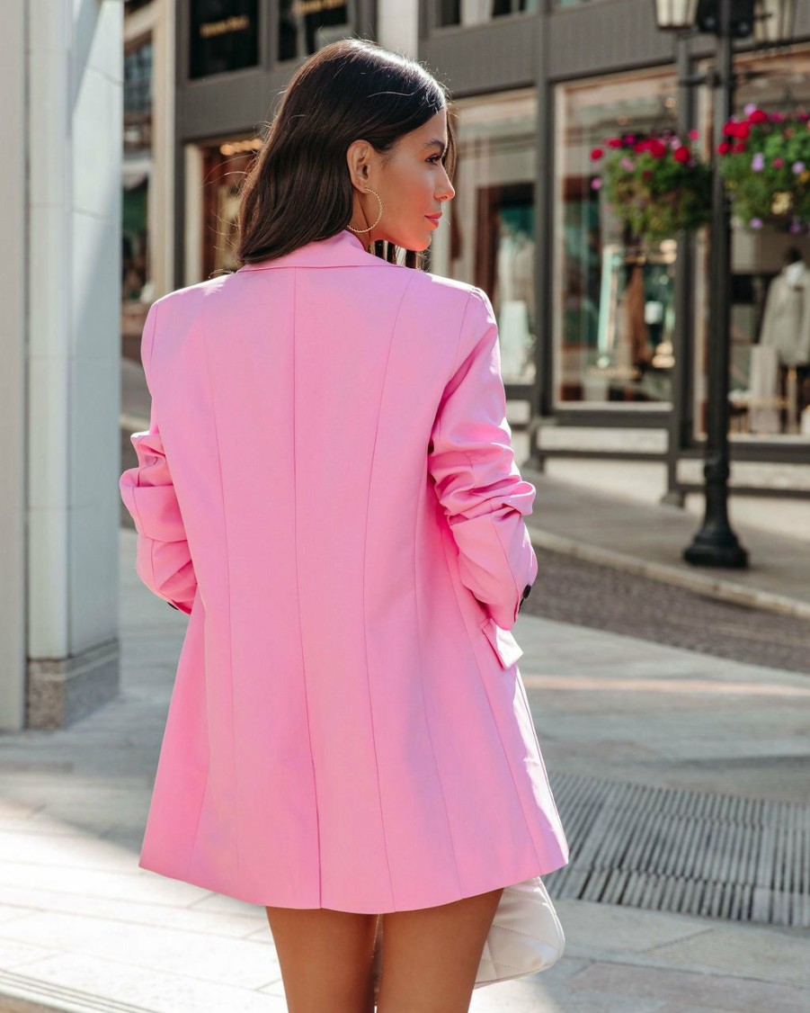 Clothing * | Baga-001 Binx Pocketed Blazer Pink All Clothing