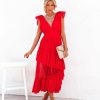 Clothing * | Aeom-001 The Weekly Drop Carrie In Paris Tiered Tulle Midi Dress Red