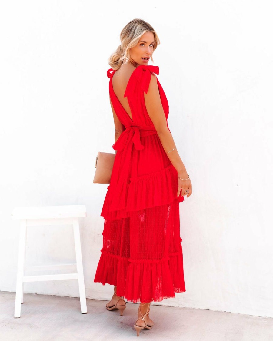 Clothing * | Aeom-001 The Weekly Drop Carrie In Paris Tiered Tulle Midi Dress Red