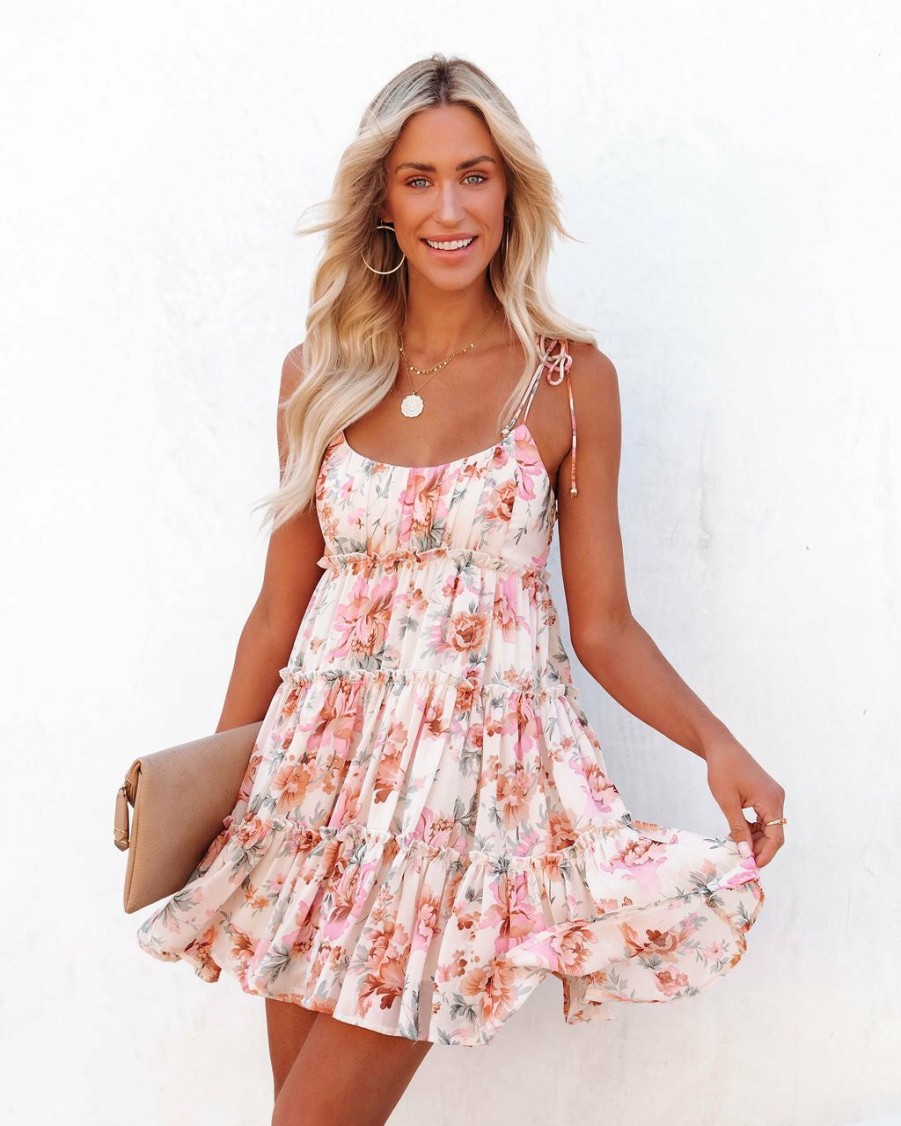 Clothing * | One-001 Da Vinci Floral Ruffle Tiered Babydoll Dress