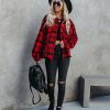 Clothing * | Pol-001 South Lake Frayed Plaid Shacket Red Final Sale Everyday Essentials