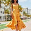 Clothing * | Salt-001 Claribella Satin Polka Dot High Low Maxi Dress Mustard Bold Babe