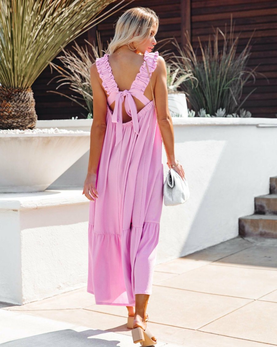 Clothing * | Salt-001 You Are Loved Ruched Strap Maxi Dress Lavender Just Restocked