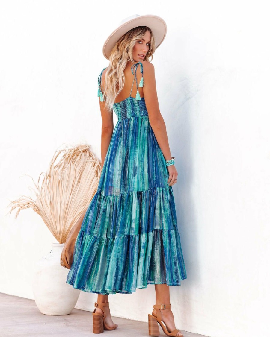 Clothing * | Z&L-001 Waterdrop Tiered Shimmer Midi Dress Blue Multi