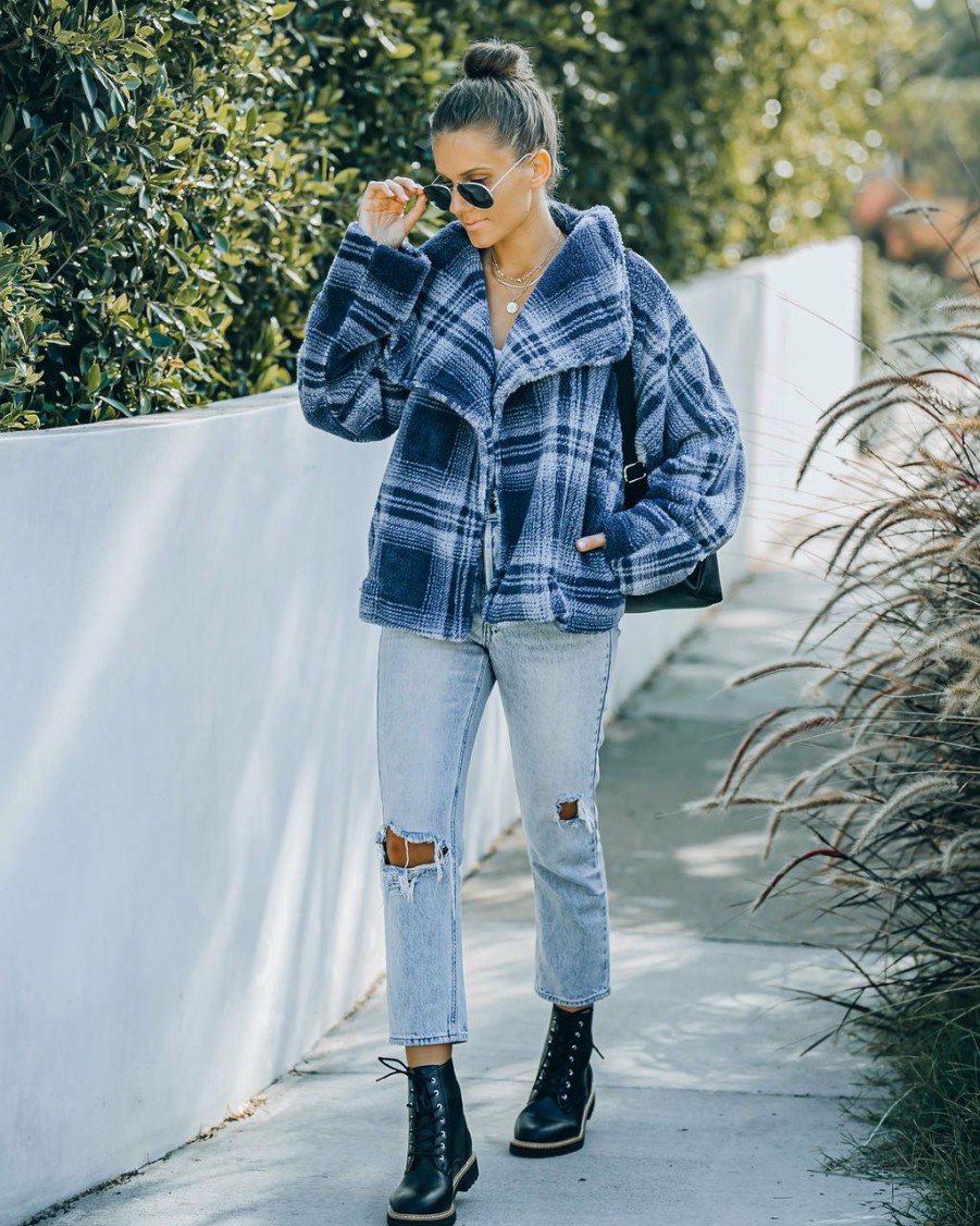 Clothing * | Vint-001 All Clothing Evelina Pocketed Soft Plaid Jacket Final Sale