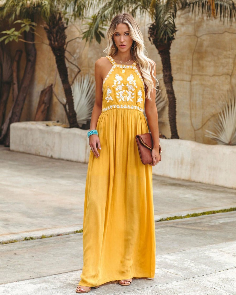 Clothing * | Enc-001 The Vacation Shop Club Tropicana Embroidered Maxi Dress Yellow