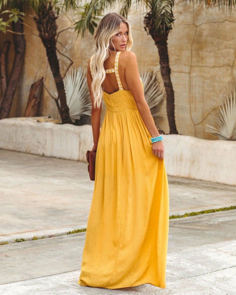 Clothing * | Enc-001 The Vacation Shop Club Tropicana Embroidered Maxi Dress Yellow