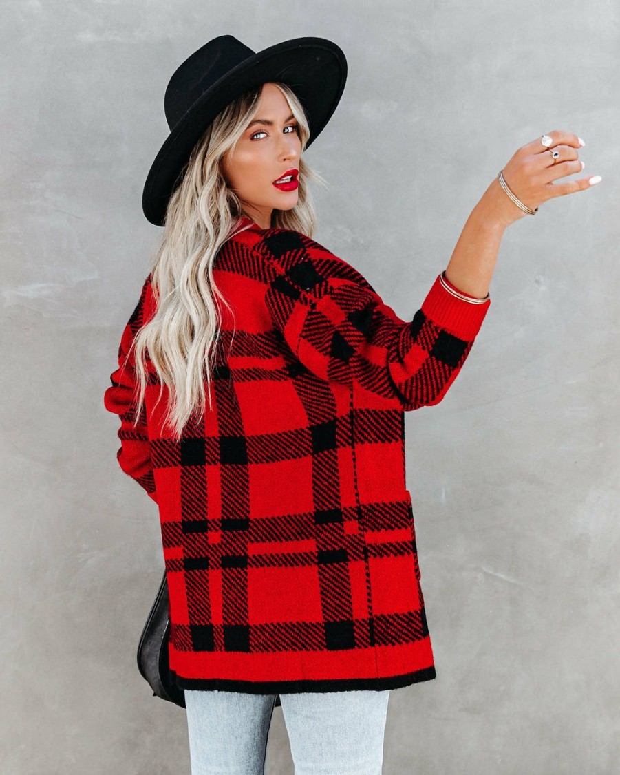 Clothing * | Dee-001 All Clothing Black Rock Pocketed Plaid Cardigan Final Sale