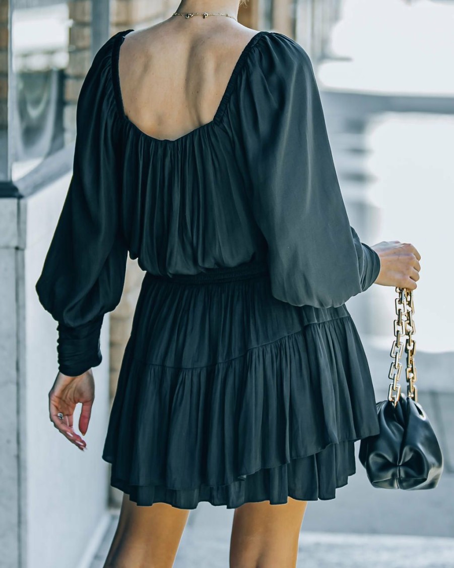 Clothing * | Must-001 Ayla Smocked Ruffle Mini Dress Washed Black Final Sale Special Event