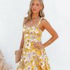 Clothing * | On T-001 Vici Exclusives Ahlani Satin Floral Tie Strap Mini Dress Yellow Final Sale