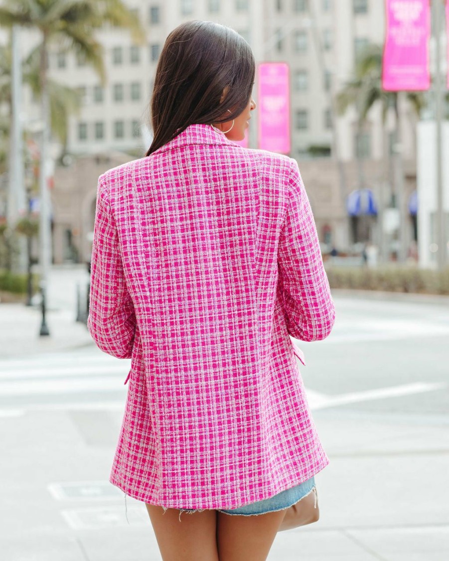 Clothing * | Fate-001 All Clothing Ainsley Pocketed Tweed Blazer Hot Pink