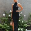 Clothing * | Fore-001 Maguire Mock Neck Slit Maxi Dress Black Guest Of Wedding