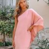 Clothing * | Tych-001 First Glance Satin One Shoulder Statement Dress Blush