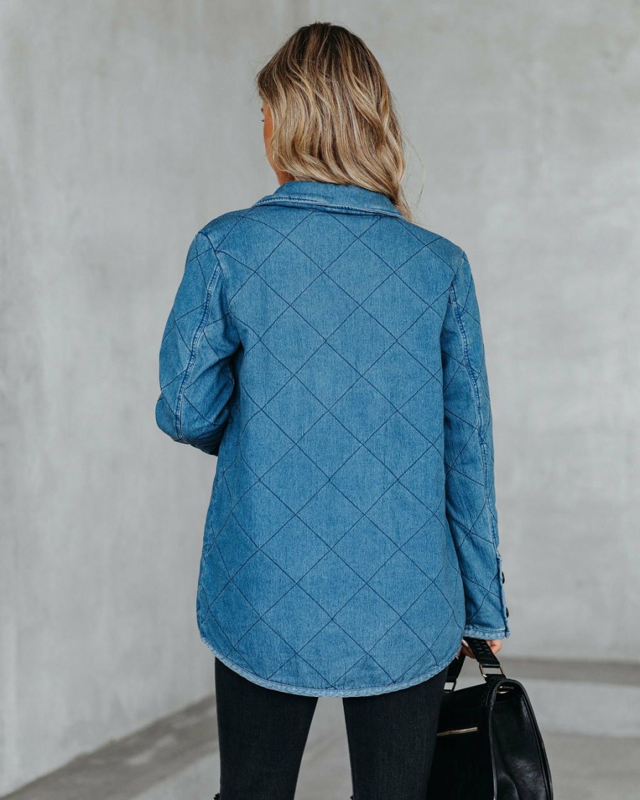 Clothing * | Hem-001 The Denim Shop Jonny Cotton Blend Pocketed Quilted Jacket Denim Blue Final Sale