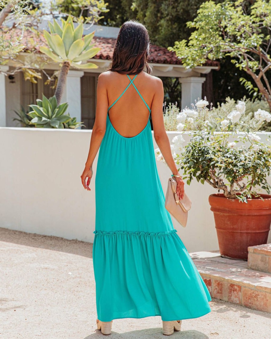 Clothing * | Tych-001 The Vacation Shop Sweet Talk Halter Maxi Dress Turquoise Final Sale