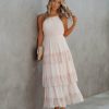 Clothing * | Just-001 All Clothing Affection Pleated Tiered Lace Maxi Dress Blush