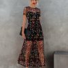 Clothing * | Endl-001 Immeasurable Joy Embroidered Mesh Maxi Dress Black