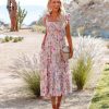 Clothing * | Oliv-001 Doria Cotton Pocketed Floral Tie Strap Midi Dress Blush Pink All Clothing