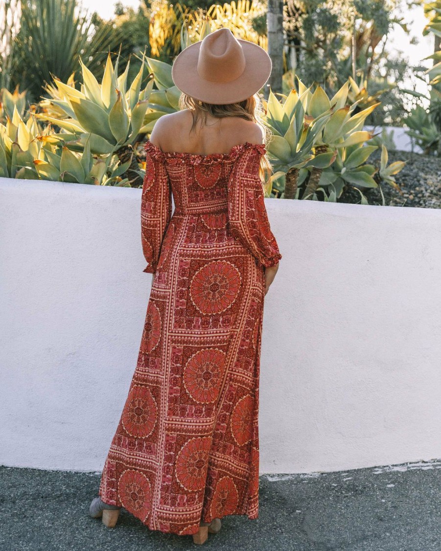 Clothing * | Aaka-001 Paislee Smocked Off The Shoulder Maxi Dress Final Sale Vici Exclusives