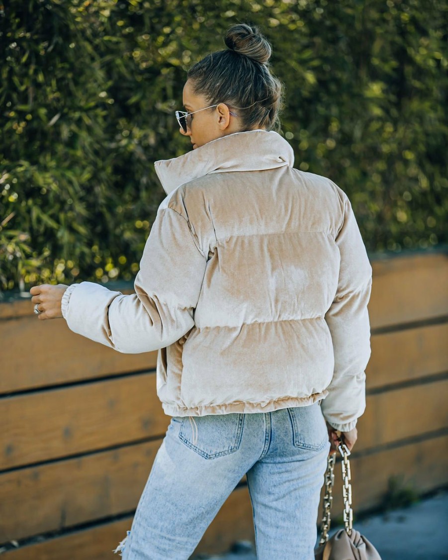 Clothing * | Tcec-001 Powder Pocketed Velvet Puffer Jacket Beige