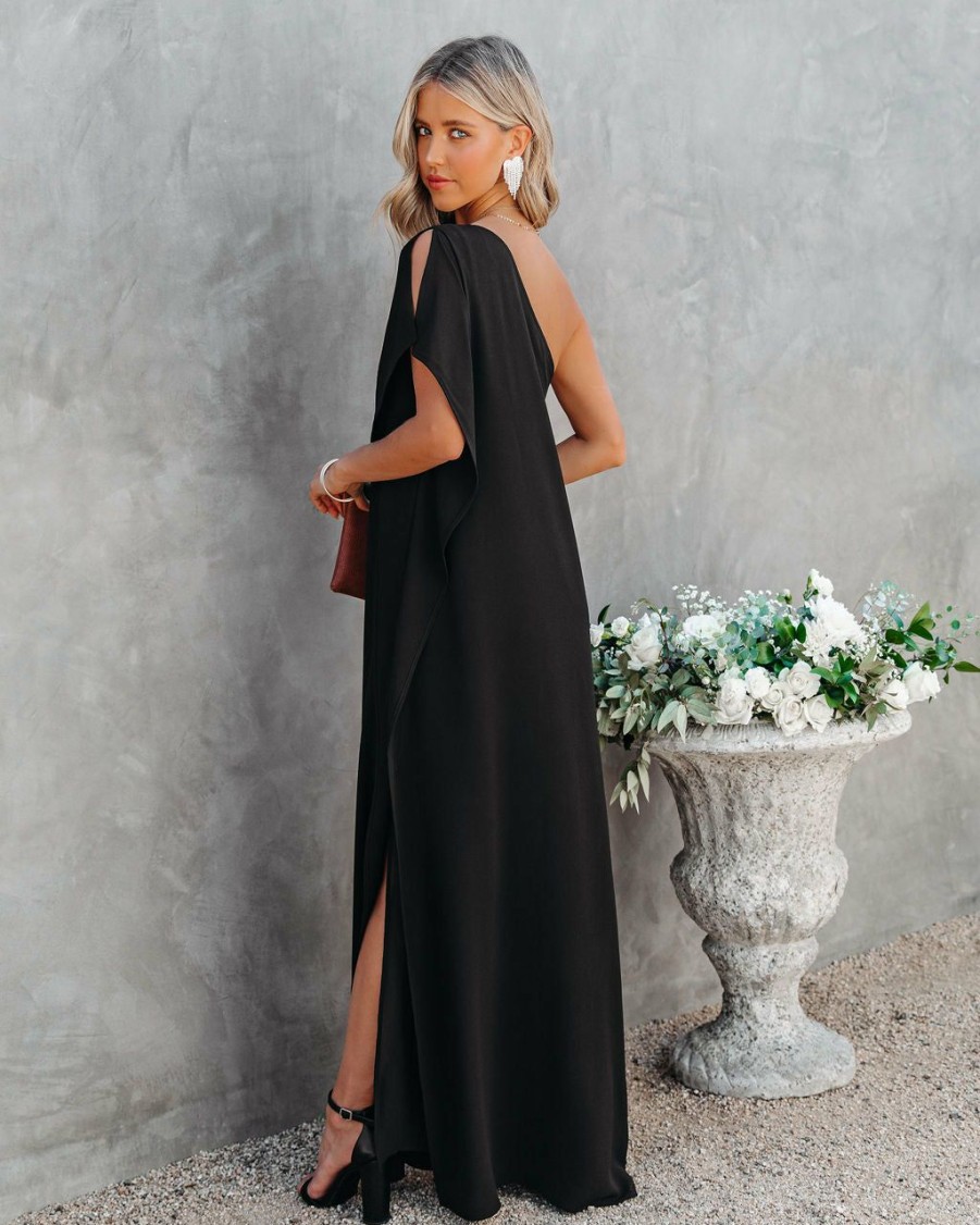 Clothing * | Tych-001 Strike A Pose One Shoulder Statement Maxi Dress Black Guest Of Wedding