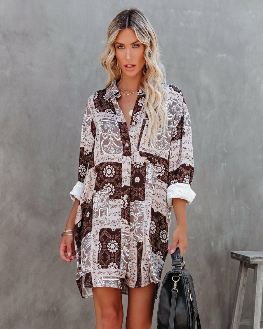 Clothing * | Dres-001 Hails Patchwork Button Down Shirt Dress All Clothing