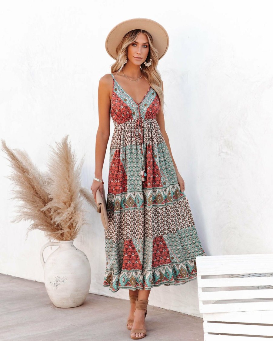 Clothing * | Z&L-001 Gwenda Printed Adjustable Tassel Maxi Dress All Clothing