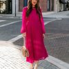 Clothing * | Salt-001 Laurie Pleated Cutout Midi Dress Magenta Final Sale