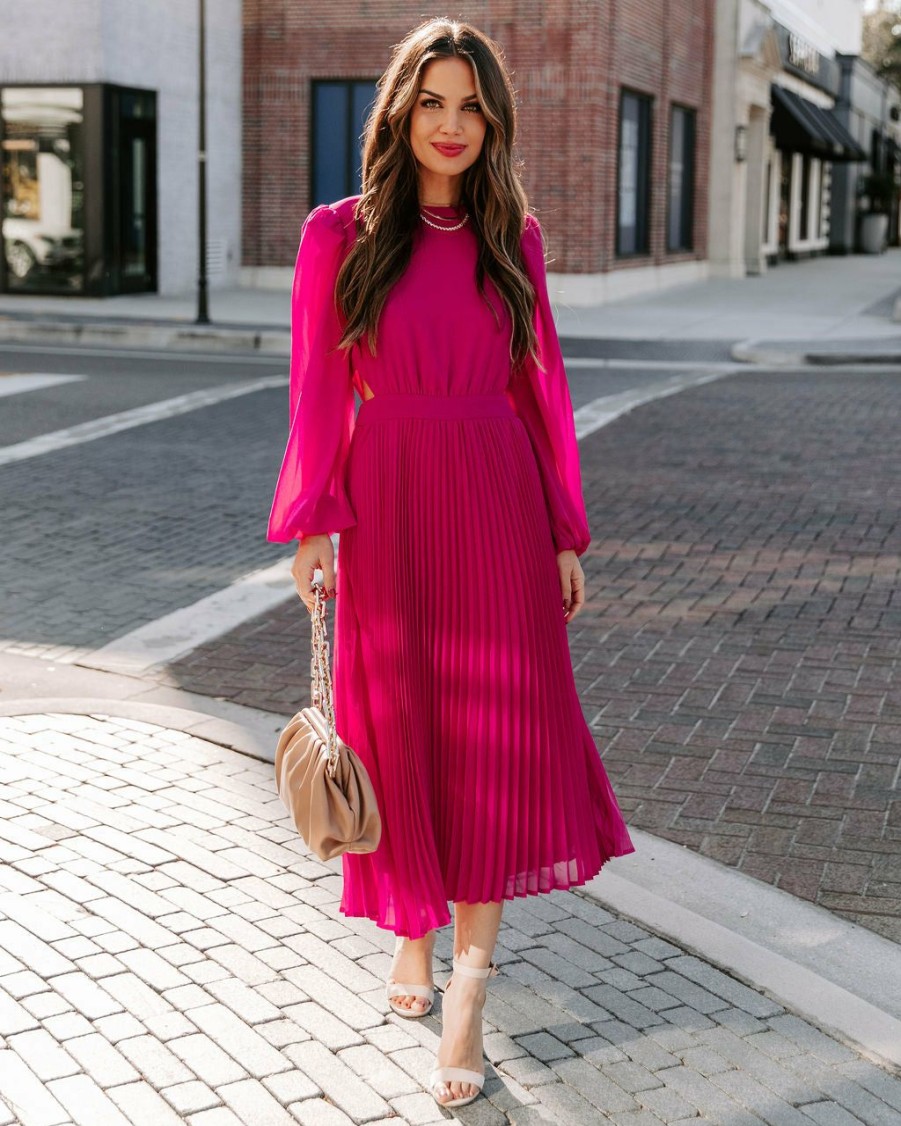 Clothing * | Salt-001 Laurie Pleated Cutout Midi Dress Magenta Final Sale