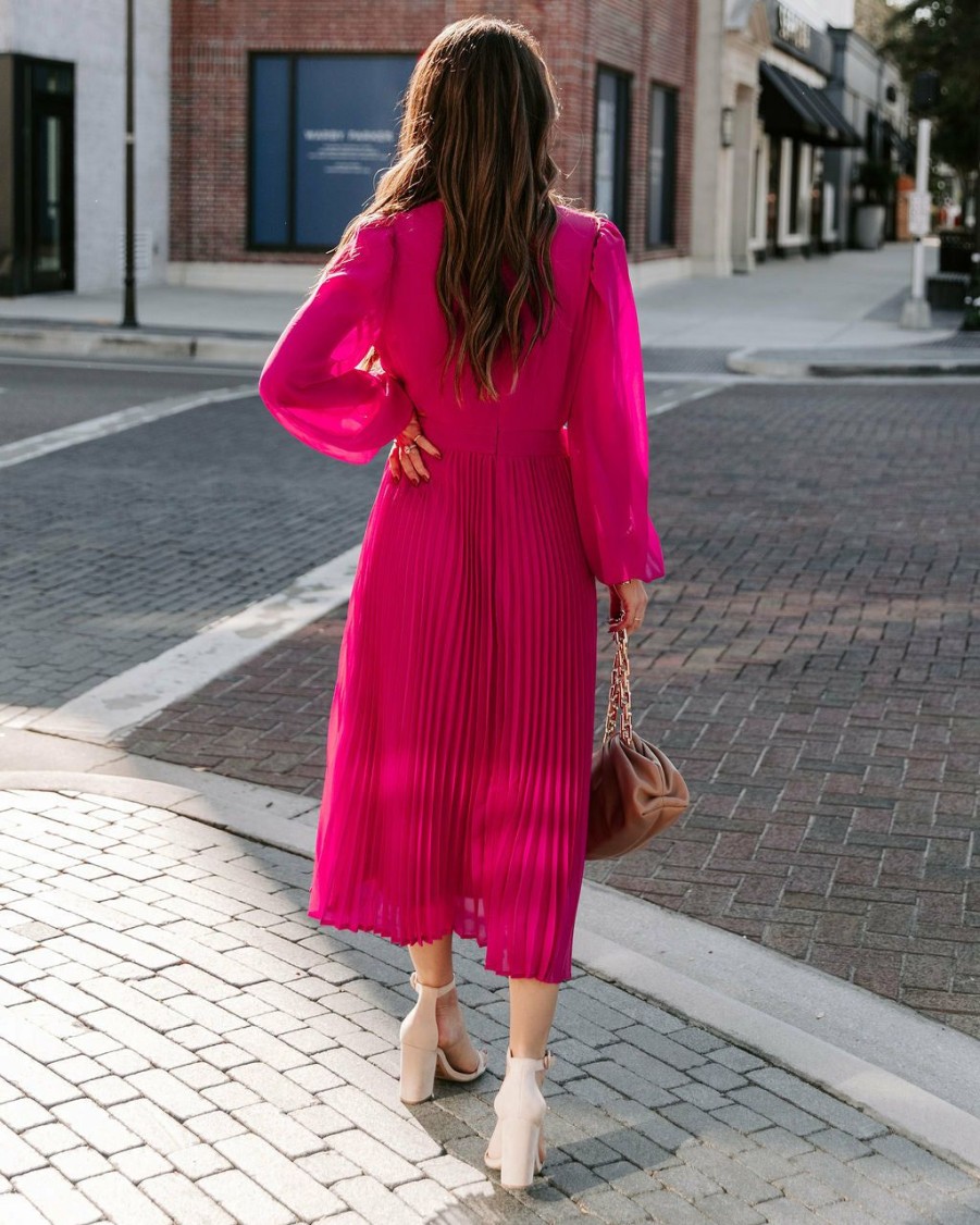 Clothing * | Salt-001 Laurie Pleated Cutout Midi Dress Magenta Final Sale