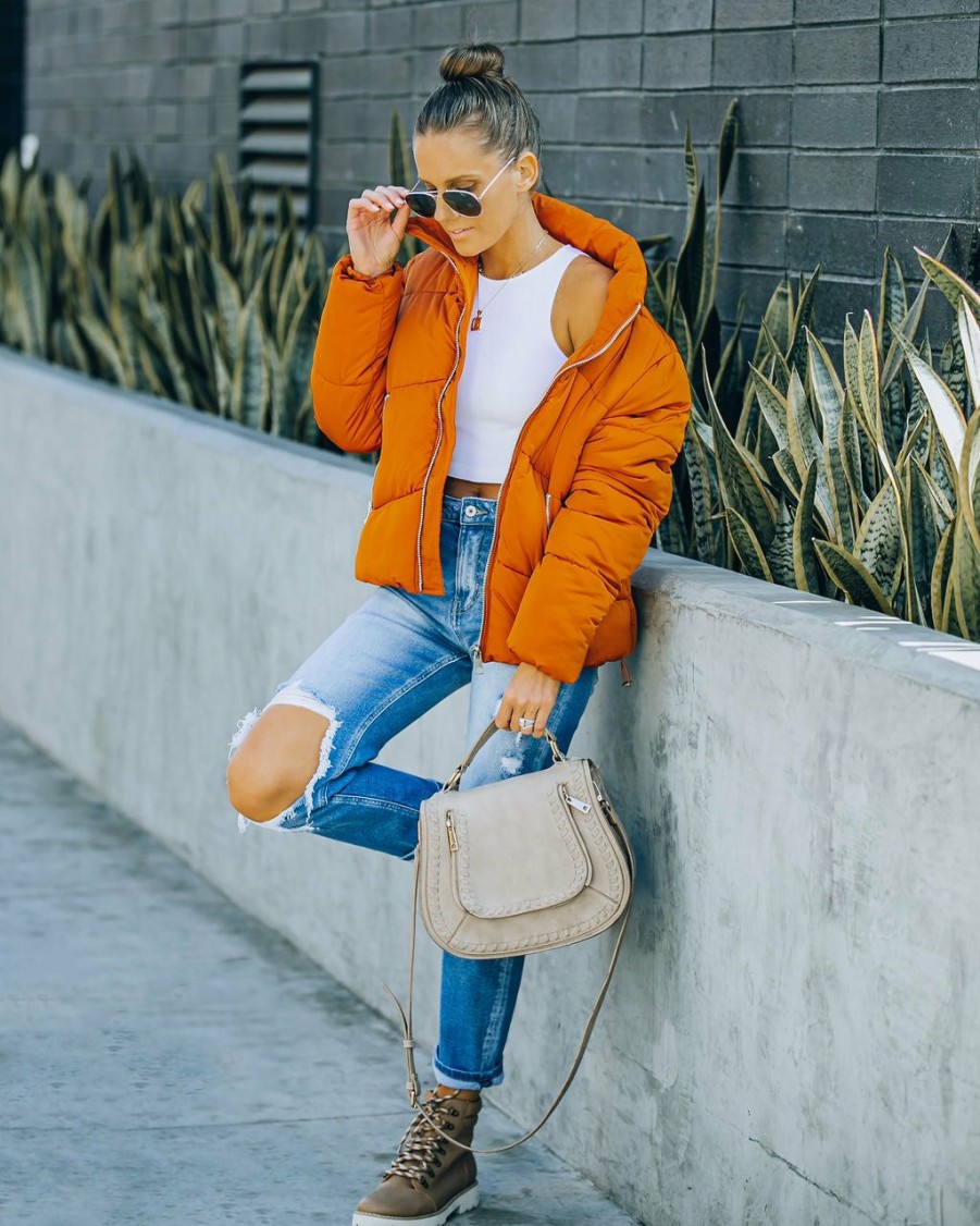 Clothing * | Delu-001 Sugar Bowl Pocketed Puffer Jacket Burnt Orange Final Sale Bold Babe