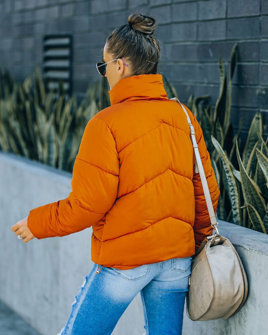 Clothing * | Delu-001 Sugar Bowl Pocketed Puffer Jacket Burnt Orange Final Sale Bold Babe