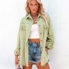 Clothing * | Pol-001 Charleigh Cotton Blend Pocketed Shacket Green State Of Happy