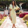 Clothing * | Fore-001 Jenner Linen Blend Tie Front Cutout Midi Dress Lime Final Sale Dresses