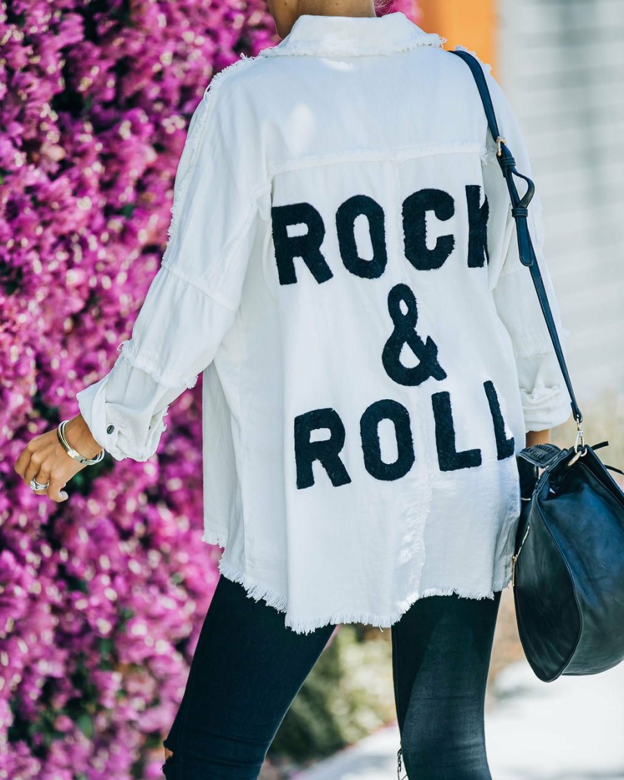 Clothing * | Elan-001 Cotton Rock & Roll Frayed Utility Jacket White