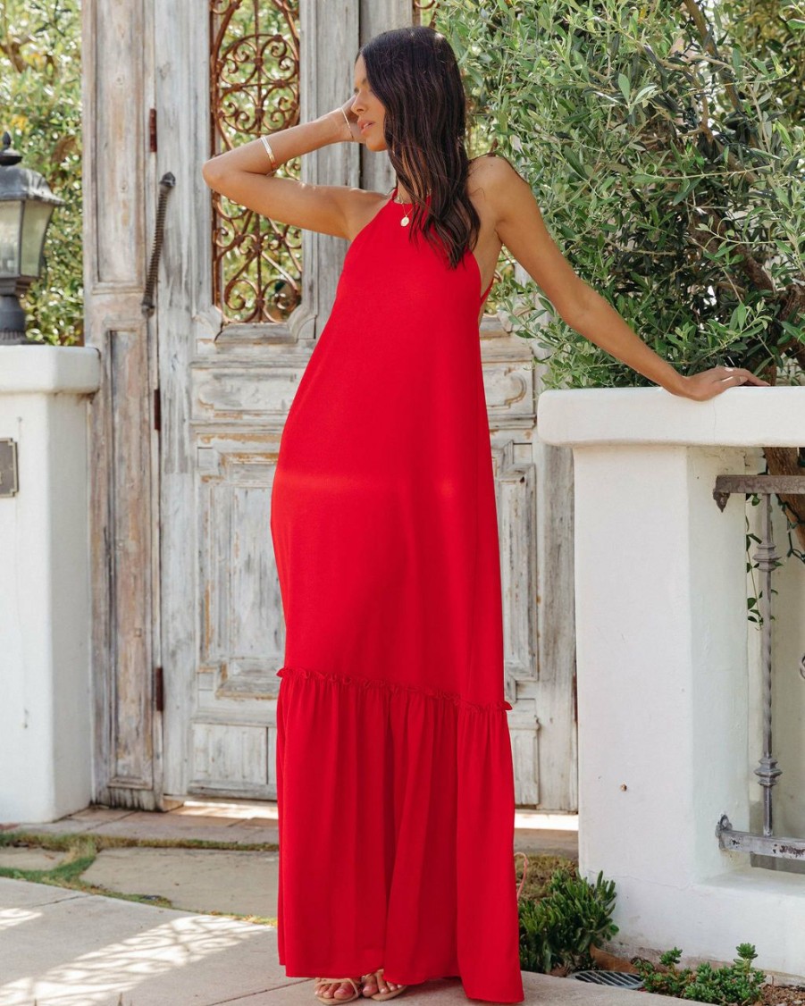 Clothing * | Tych-001 Sweet Talk Halter Maxi Dress Red Americana Babe