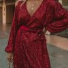 Clothing * | Fate-001 Entertainment Sequin Wrap Dress Burgundy Final Sale