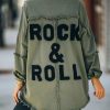 Clothing * | Elan-001 Coming Soon Cotton Rock & Roll Frayed Utility Jacket Olive