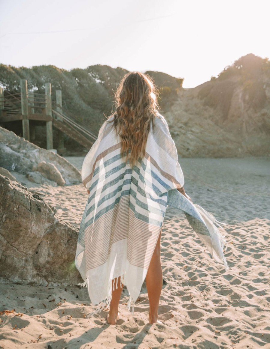 Clothing * | Love-003 Just Restocked Surfer Girl Cotton Striped Kimono