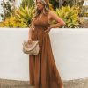 Clothing * | Wish-001 Iyan Smocked Halter Maxi Dress Camel Final Sale All Clothing