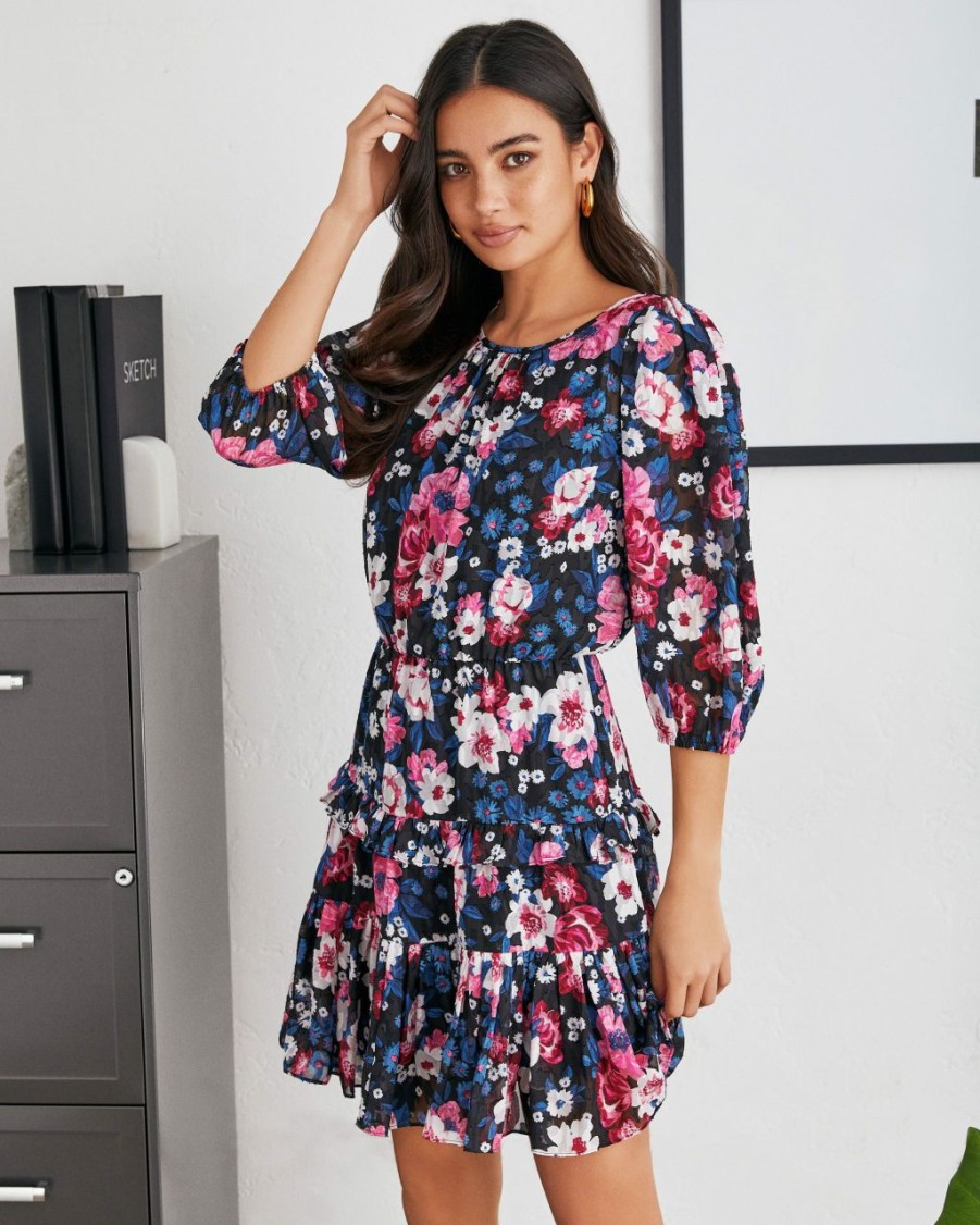 Clothing * | Suga-001 Work Anywhere Aleyna Floral Ruffle Tiered Dress Final Sale