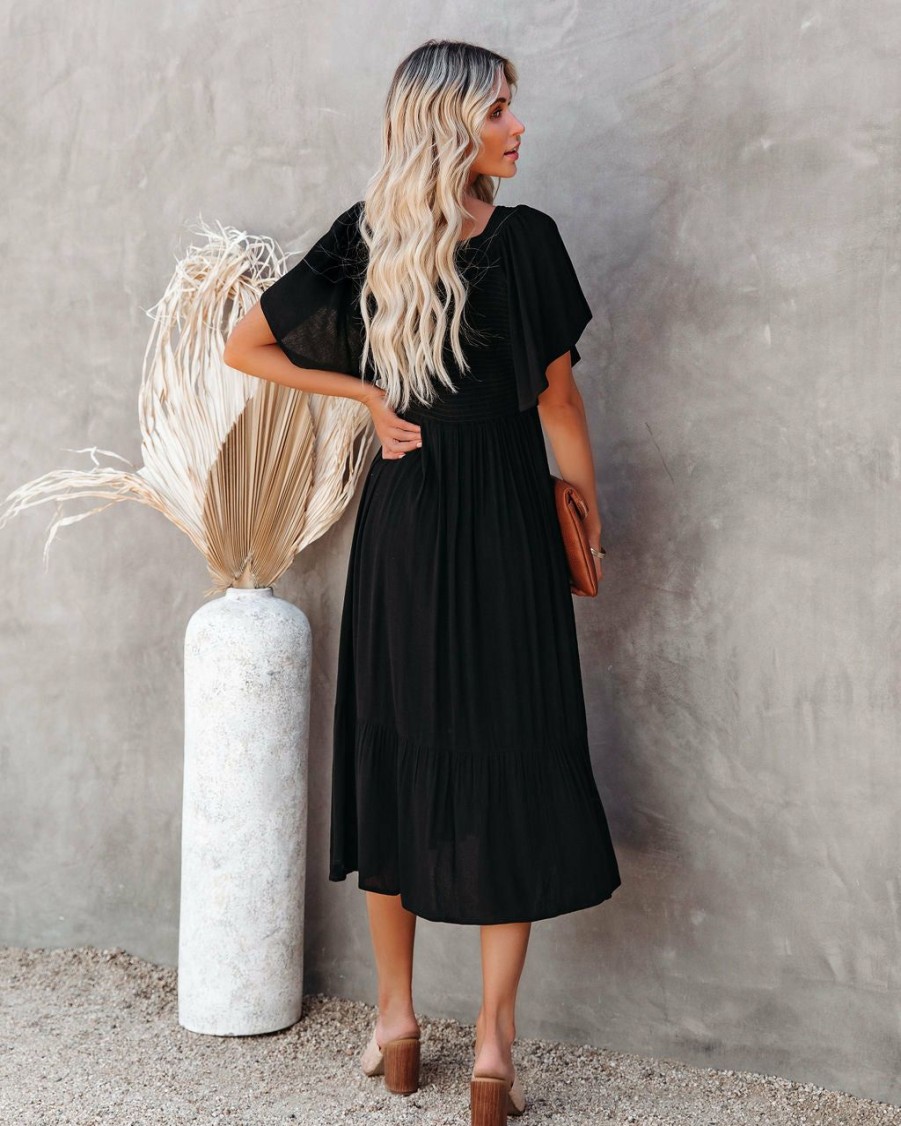 Clothing * | In L-001 All Clothing Nolani Smocked Midi Dress Black