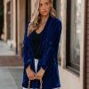 Clothing * | Endl-001 All Clothing Chicest Pocketed Velvet Blazer Blue Final Sale