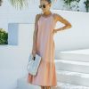 Clothing * | Lush-001 Alva Cotton Pocketed Midi Dress Apricot Final Sale All Clothing