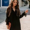 Clothing * | Oliv-001 Playful Heart Puff Sleeve Babydoll Dress Black All Clothing